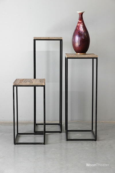 Bijzettafel/zuil San Diego | Rustiek oud hout | 70 cm - small