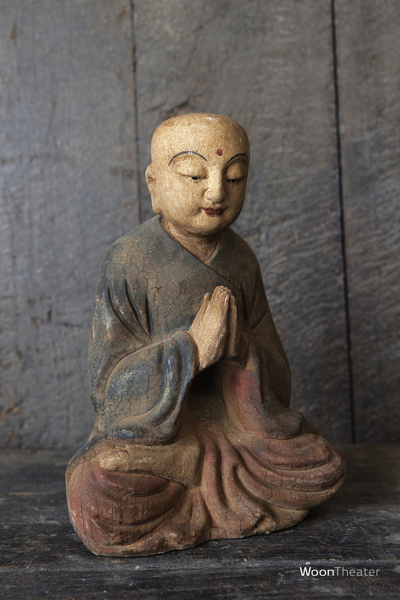 Vintage beeldje hout | Monnik | China