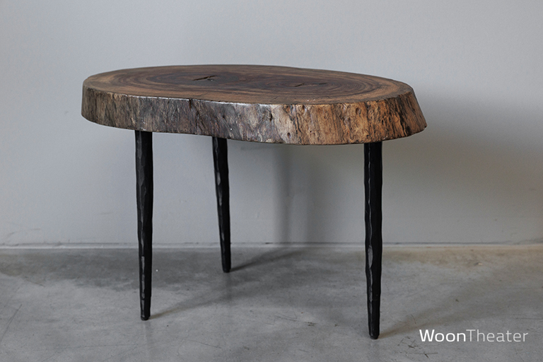 Bijzettafel schijf hout 