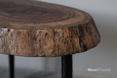 Bijzettafel schijf hout 
