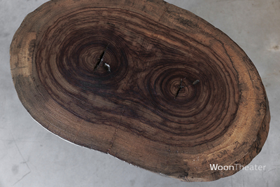 Bijzettafel schijf hout 