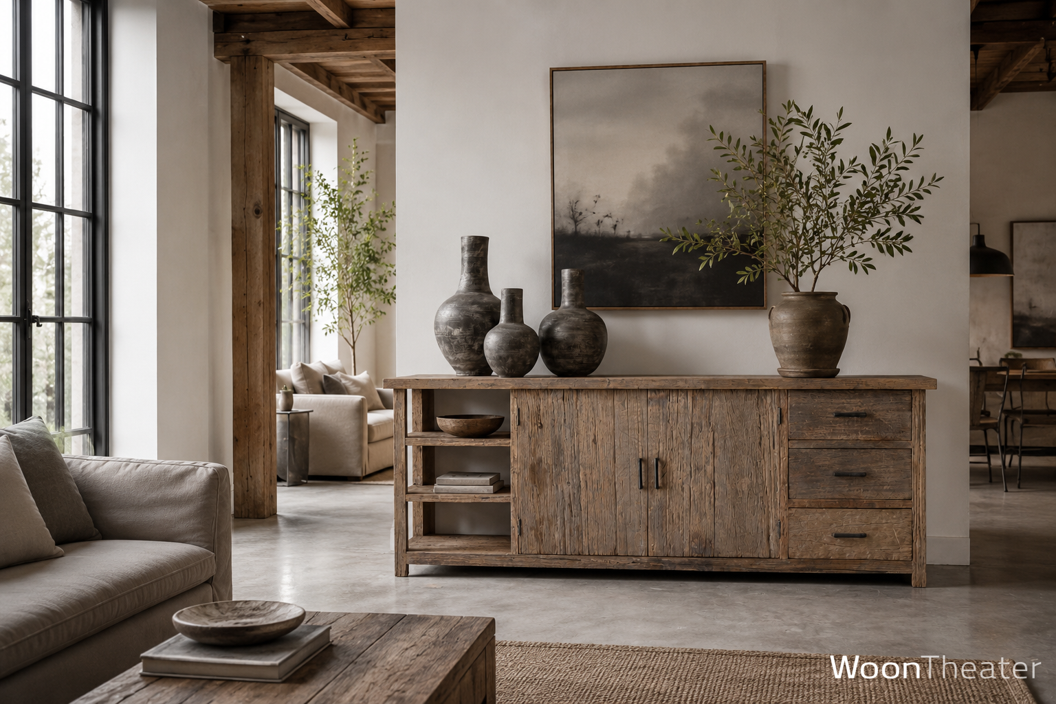 Rustiek oud houten dressoir met open vakken | Krakau