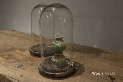 Glazen stolp plateau Small | glas & hout | vintage finish