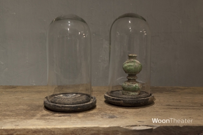 Glazen stolp plateau Small | glas & hout | vintage finish