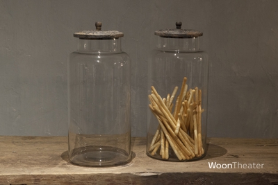 Voorraadpot XL met landelijke houten deksel | glas