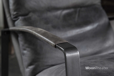 Industriele vintage-lederen fauteuil | Lea | Metalen frame