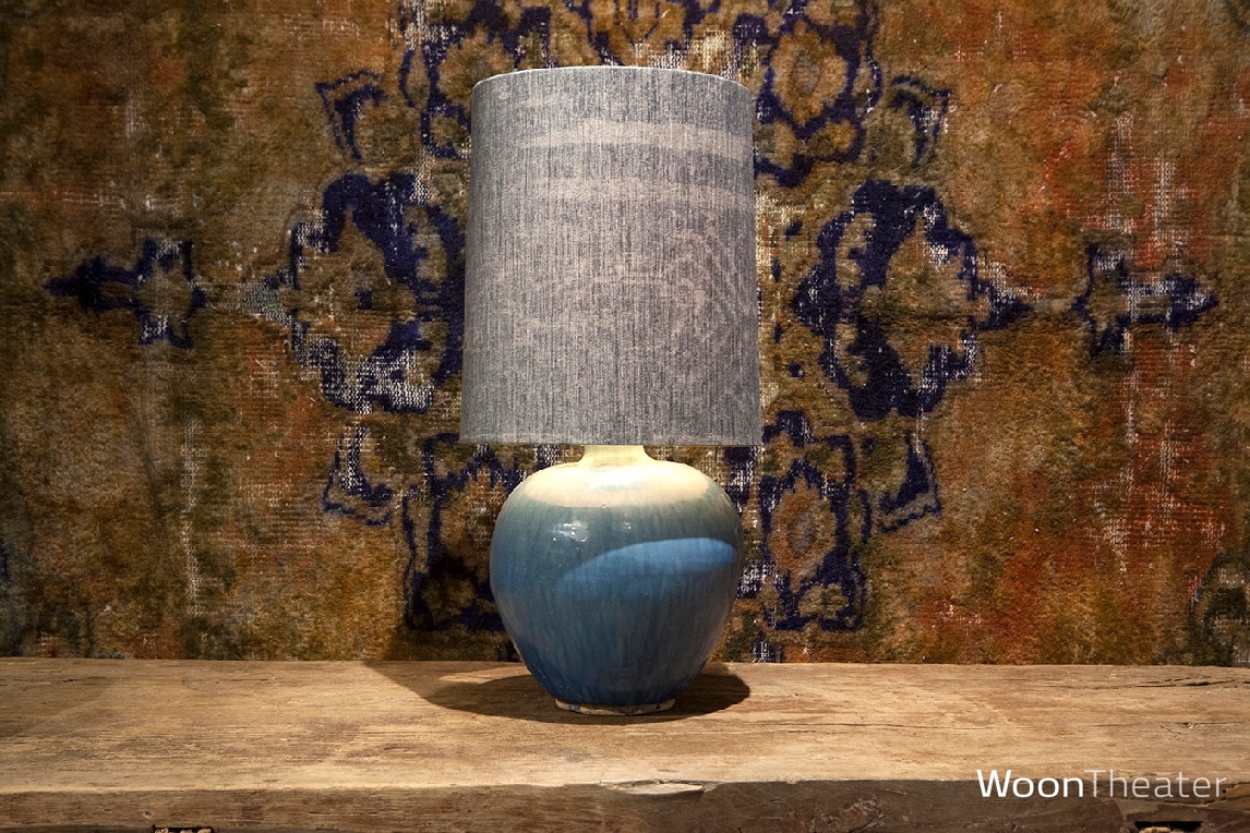 Tafellamp van oude blauwe pot | incl. kap 