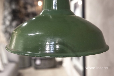 Vintage groene emaille hanglamp | Frankrijk 
