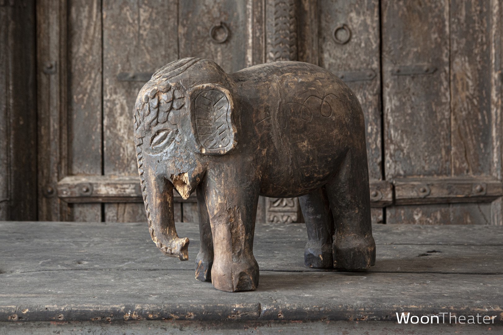 Antiek houten beeld olifant | India