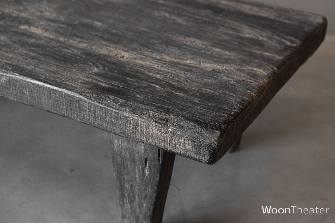 Robuuste massief houten salontafel | Rustiek zwart