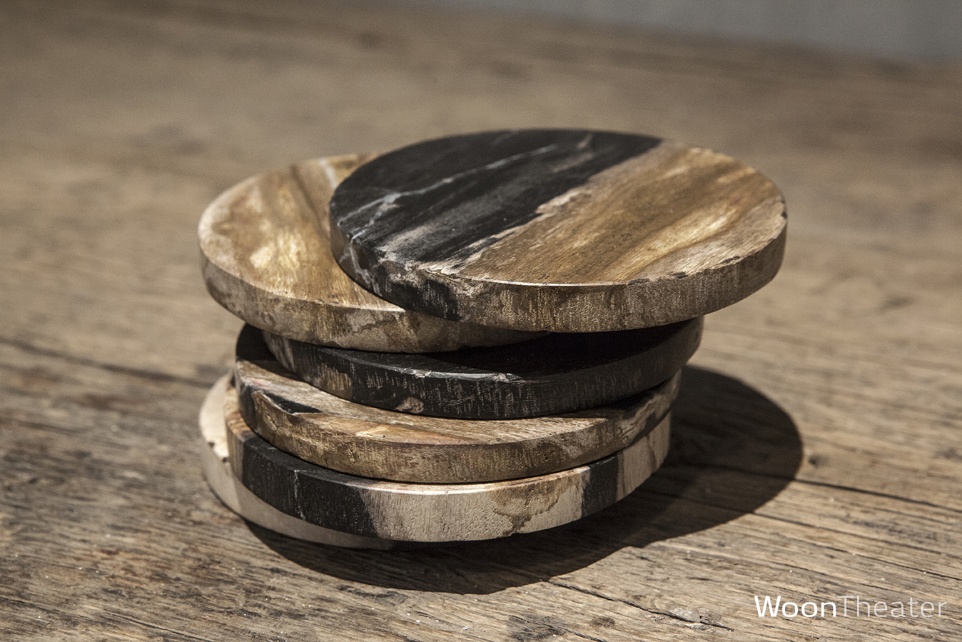 Set/6 versteend houten onderzetters | Zwart