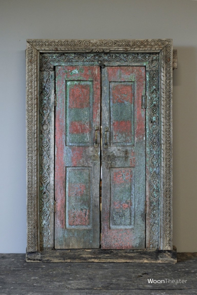 Origineel oud raamluik met spiegel | afkomstig uit India