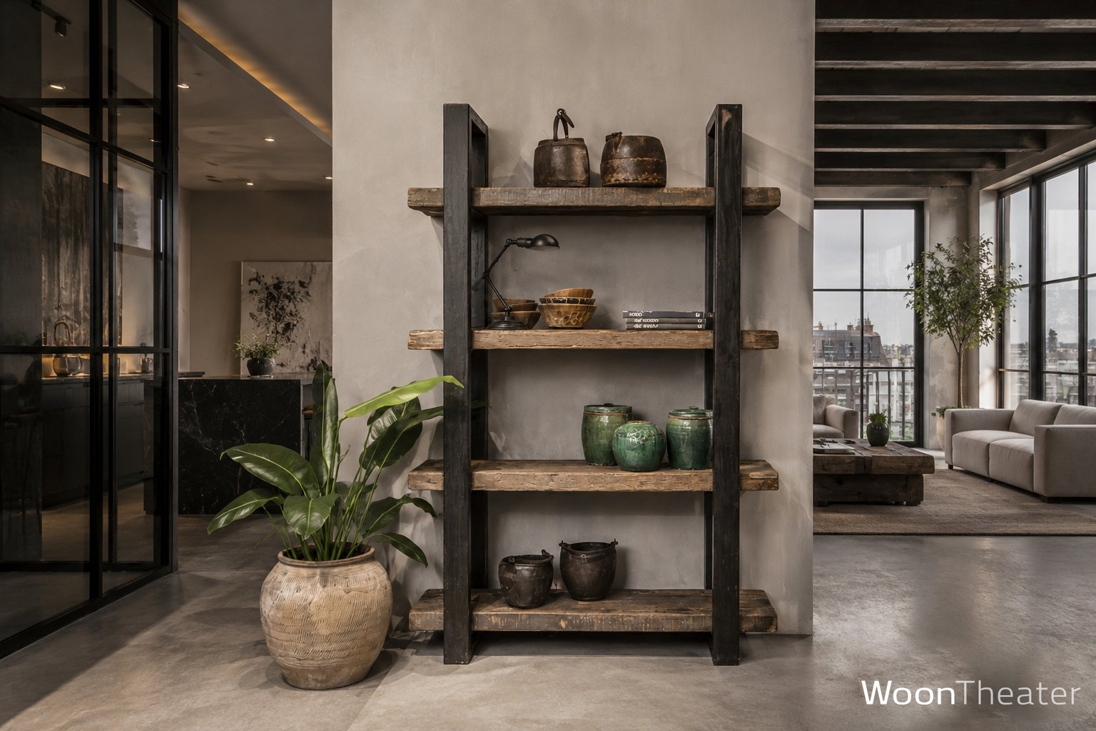 Robuust boekenrek | grof hout & metaal | Urban Collection