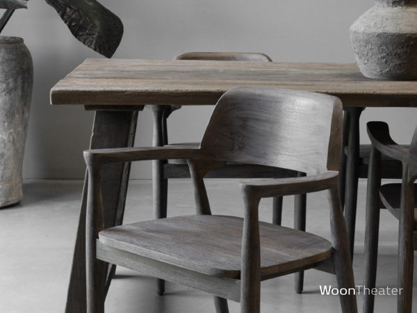 set/5 houten armstoel Lucca | grijs verweerd teakhout