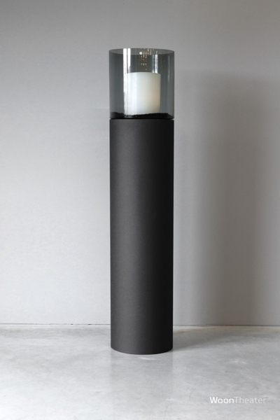 Glazen stolp op metalen voet | L | Inclusief kaarsvet-lampion | Black
