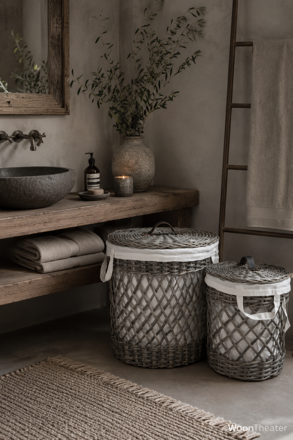 Wasmand Alma L met lederen handvat | Large