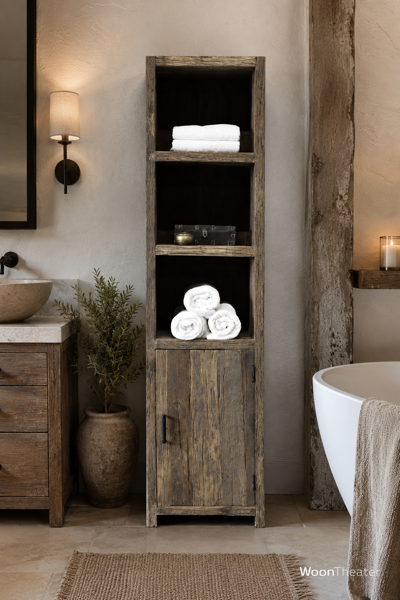 landelijke houten kast voor badkamer