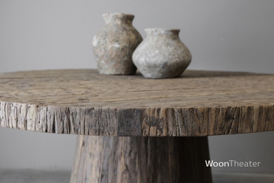 Ronde rustieke eettafel Kolom | Verweerd oud hout