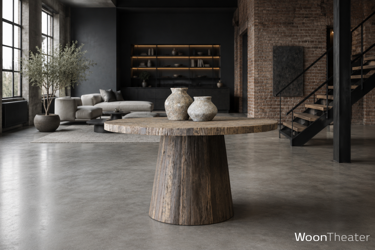 Ronde rustieke eettafel Kolom | Verweerd oud hout