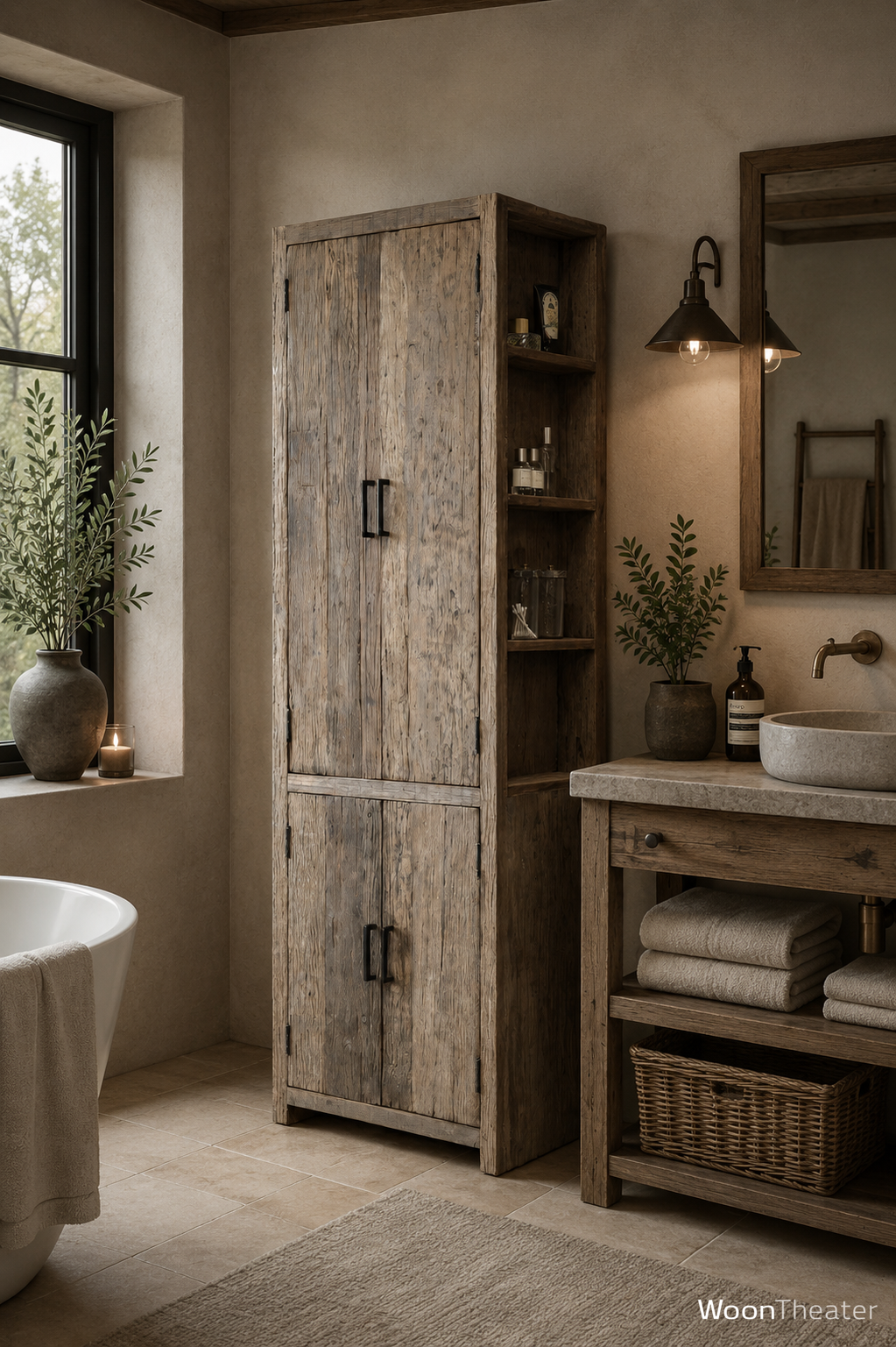 4-deurs badkamerkast oud hout | Dinant