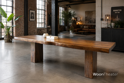 Luxueuze retro-look Suar massief houten eettafel | 300 cm