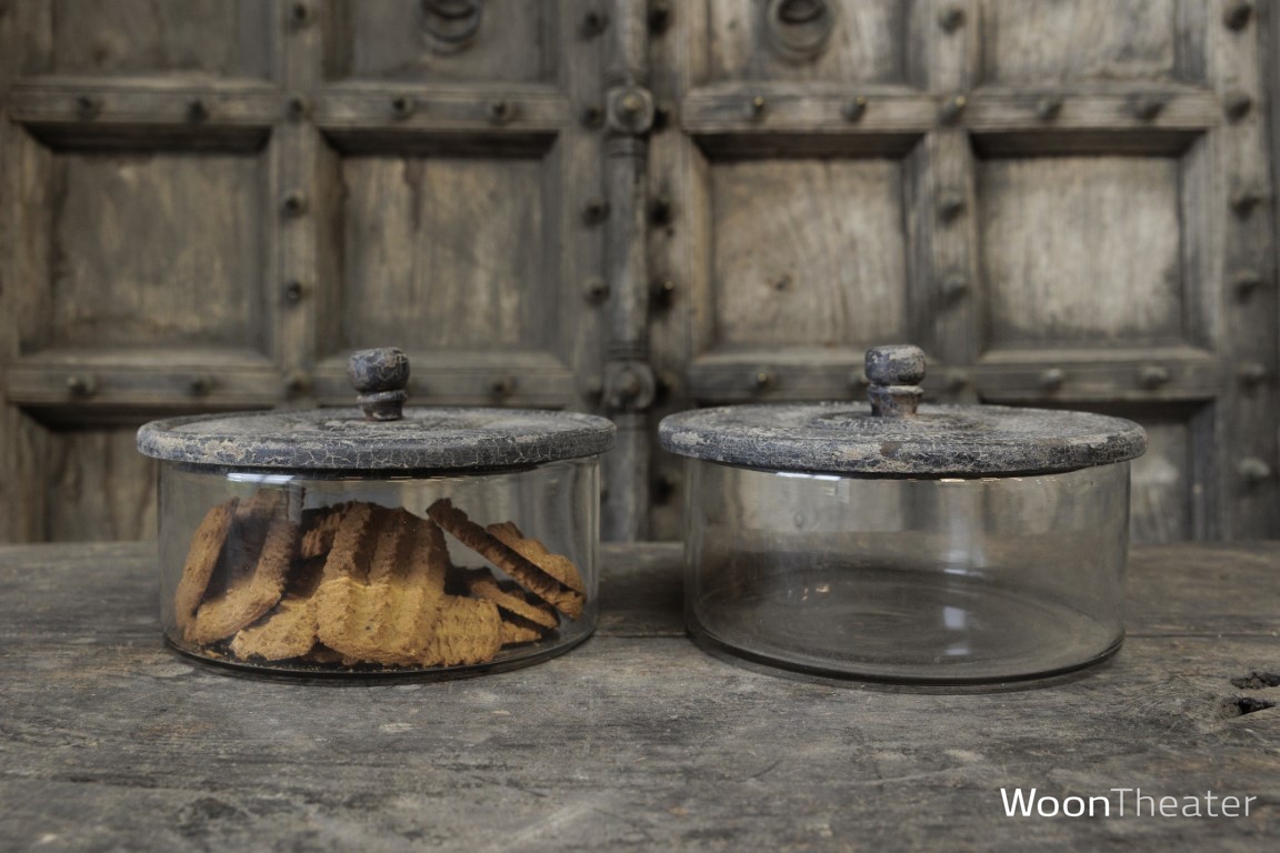 Landelijke koektrommel | glas + houten deksel