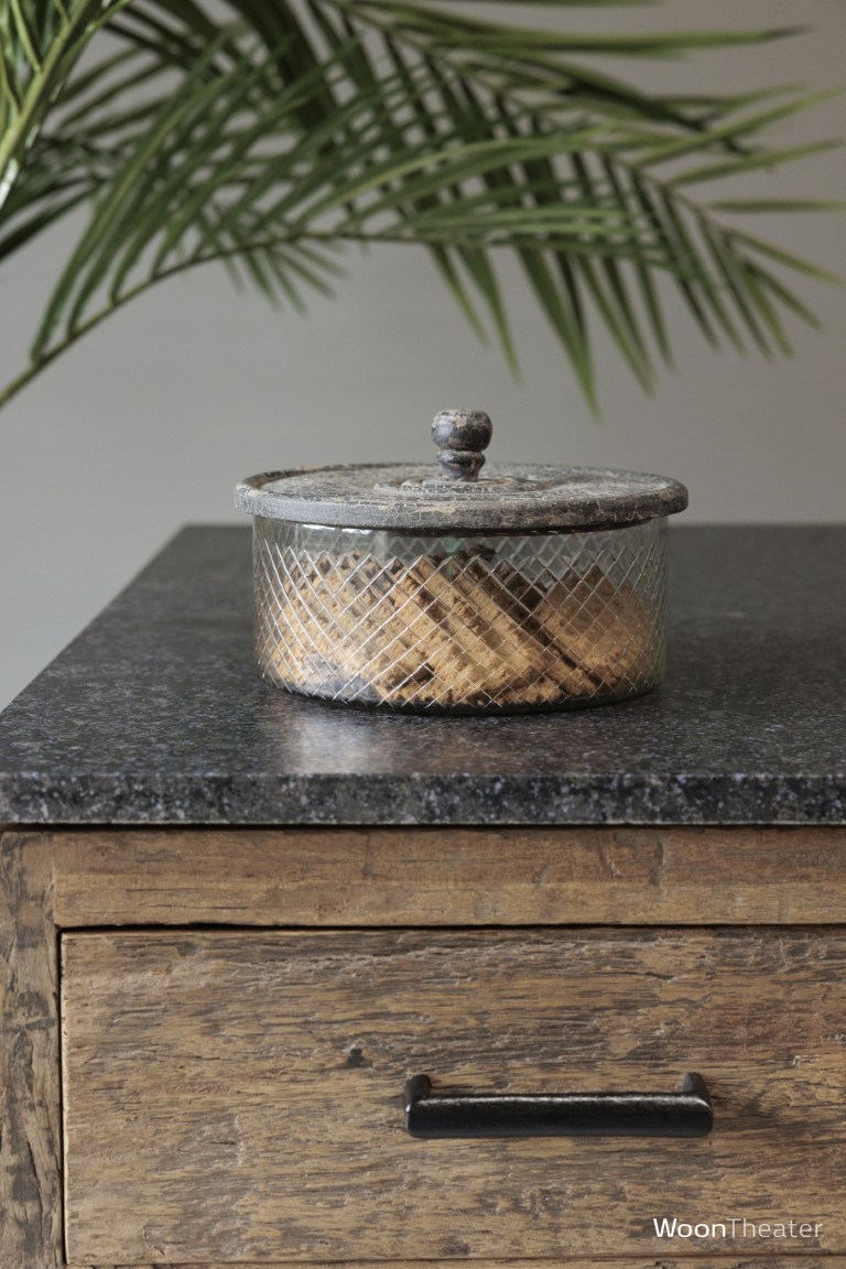 Landelijke koektrommel | Geruit glas | Houten deksel