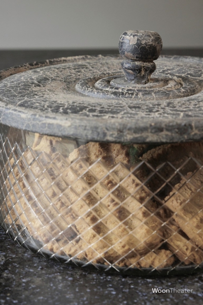 Landelijke koektrommel | Geruit glas | Houten deksel