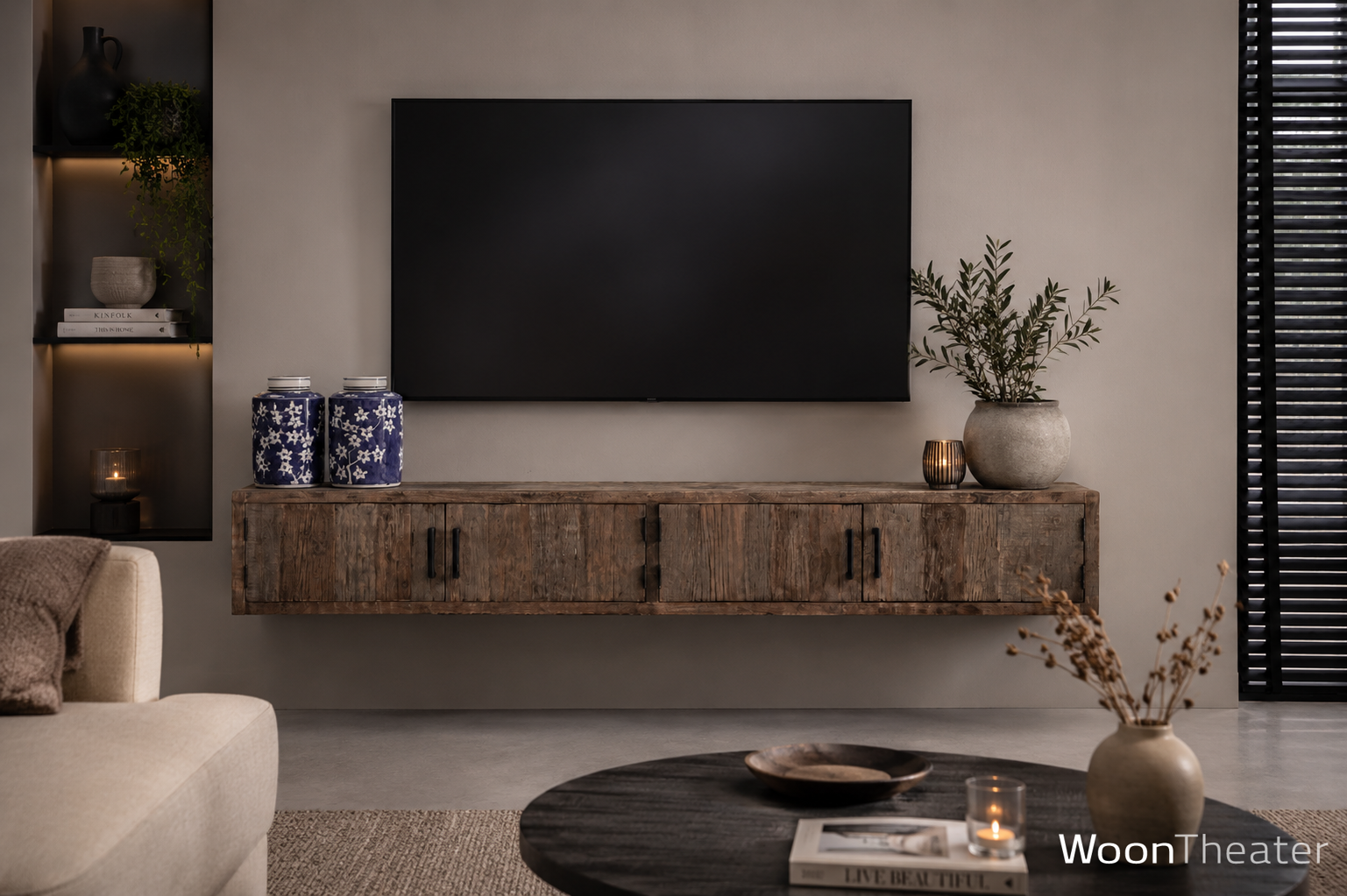 Hangend tv dressoir Lissabon | oud rustiek hout