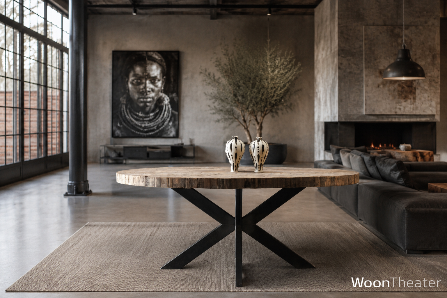 Rustieke ovale eettafel op stoere metalen poot | New York 200 