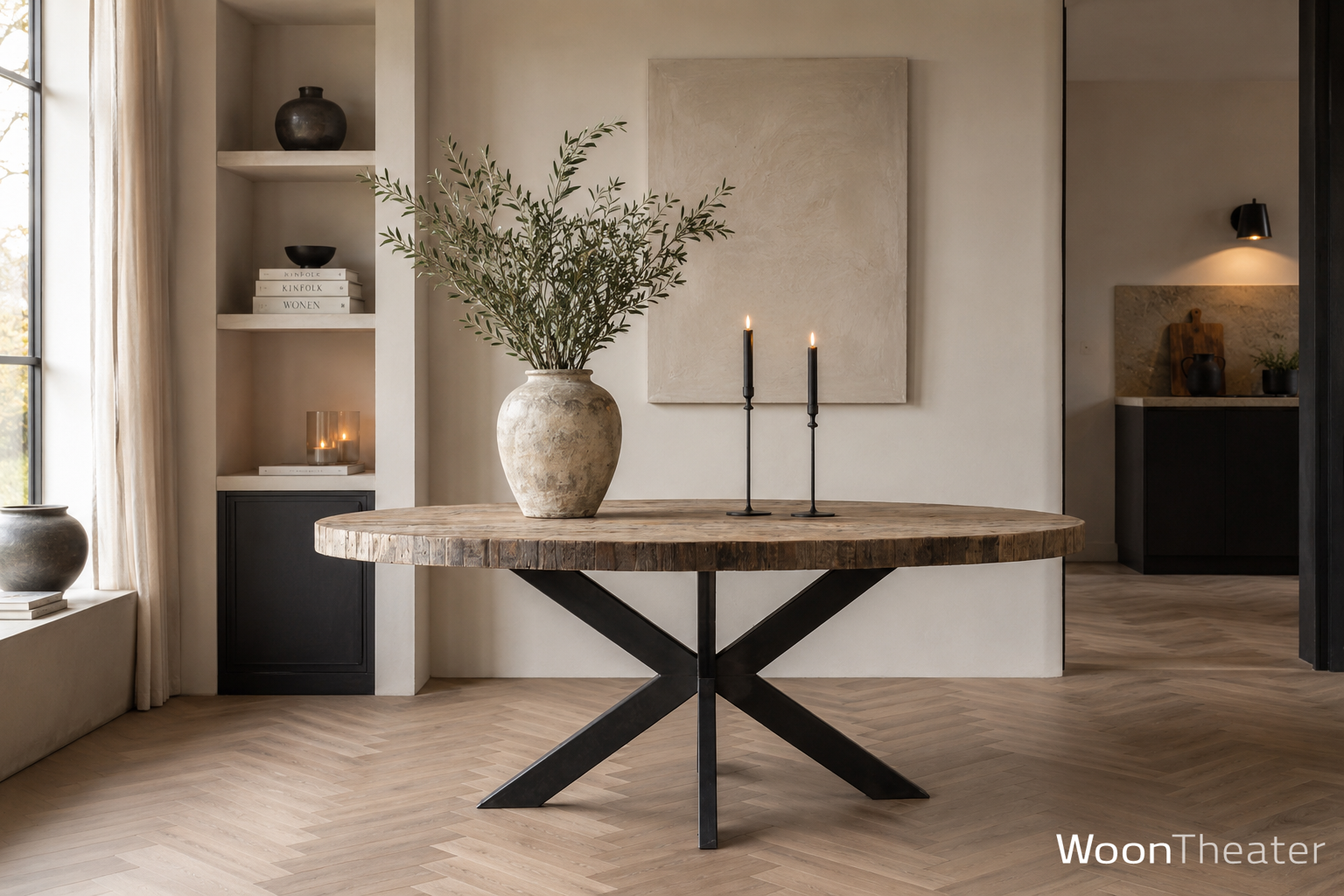 Rustieke ovale eettafel op stoere metalen poot | New York 200 