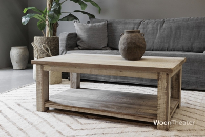 Vintage salontafel met plank | oud hout