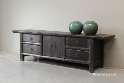 Origineel oud dressoir laag | elmhout zwart