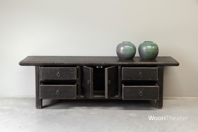 Origineel oud dressoir laag | elmhout zwart