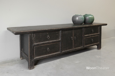 Origineel oud dressoir laag | elmhout zwart