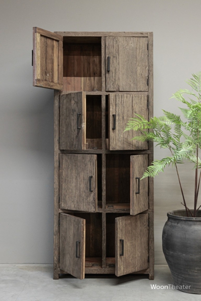 Kast oud hout met 8 deurtjes