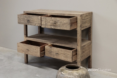 Wandtafel oud hout met 4 lade