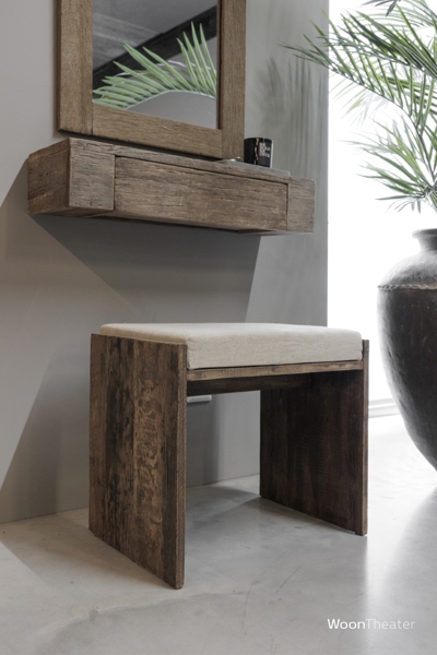 Rustieke kruk met linnen kussen | Lea